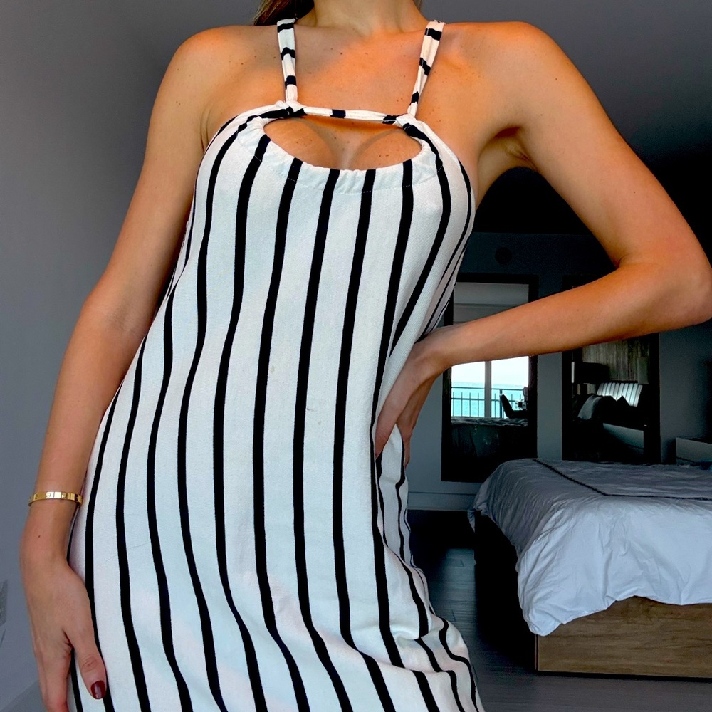 Zara Striped Maxi Dress 100% Cotton | Black & White | Size Small